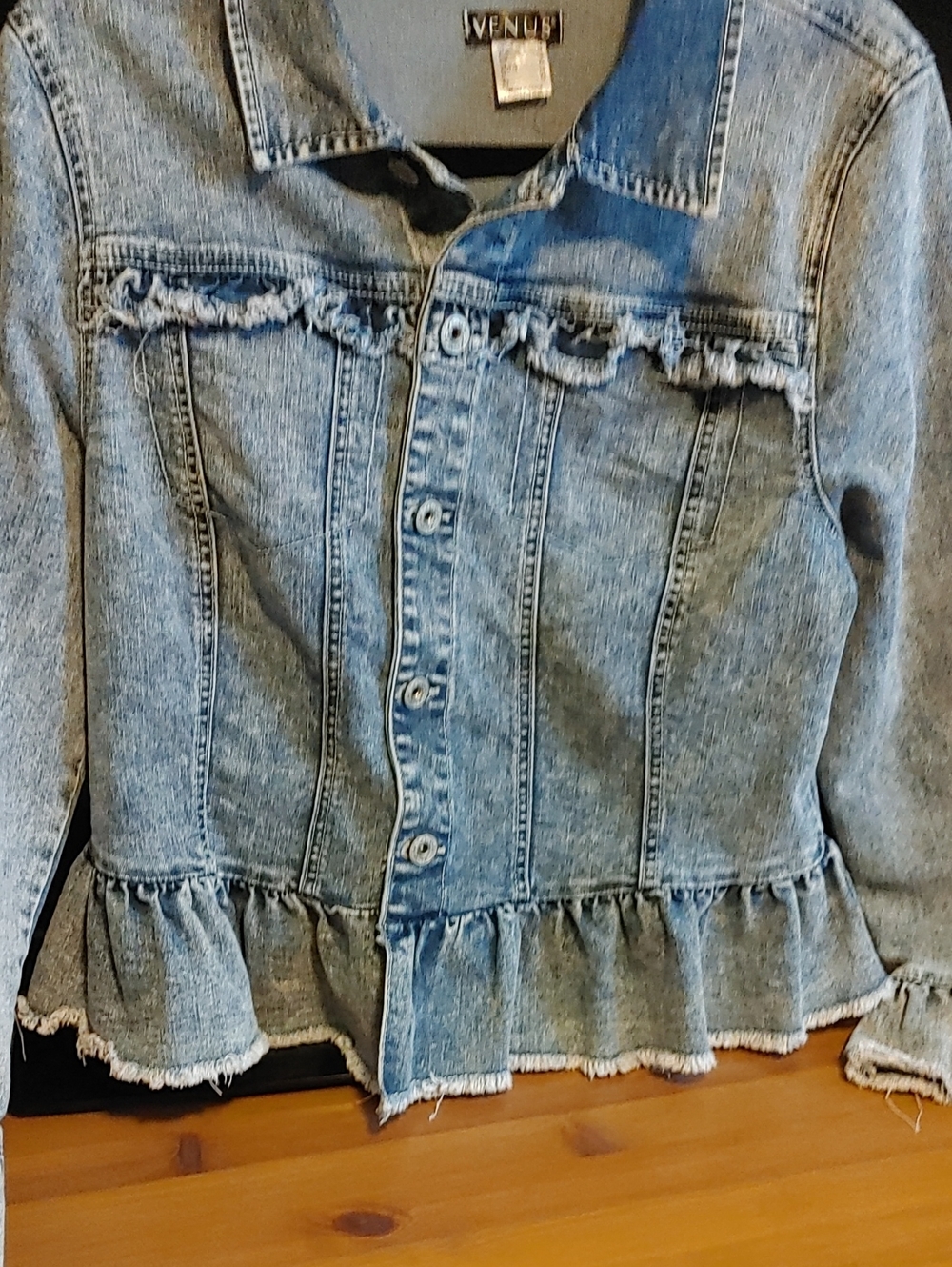 VENUS Light Blue Denim Ruffle Peplum Jacket